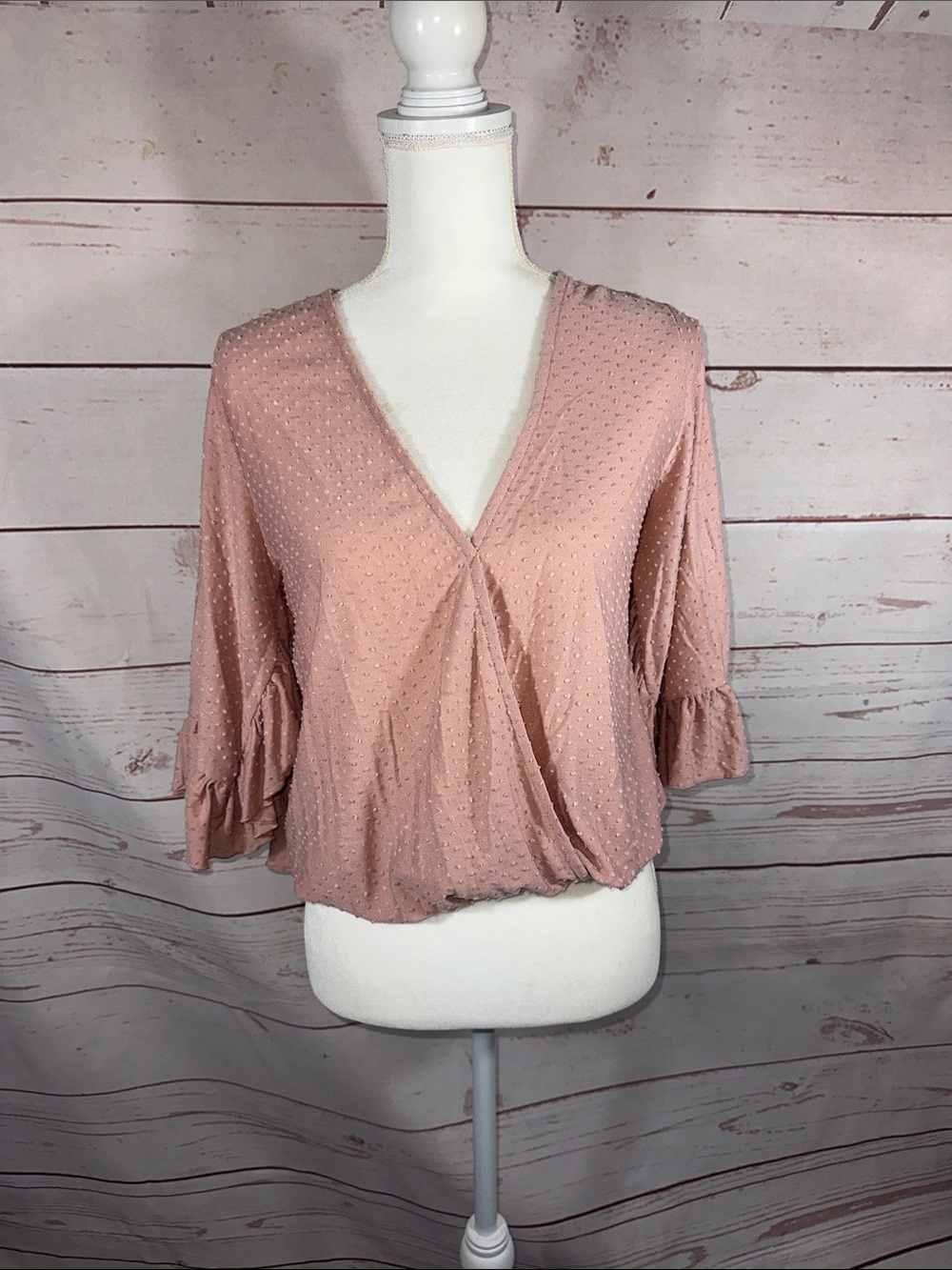 Willow & Root Blush Pink V-Neck Ruffled Sleeve Women's Top